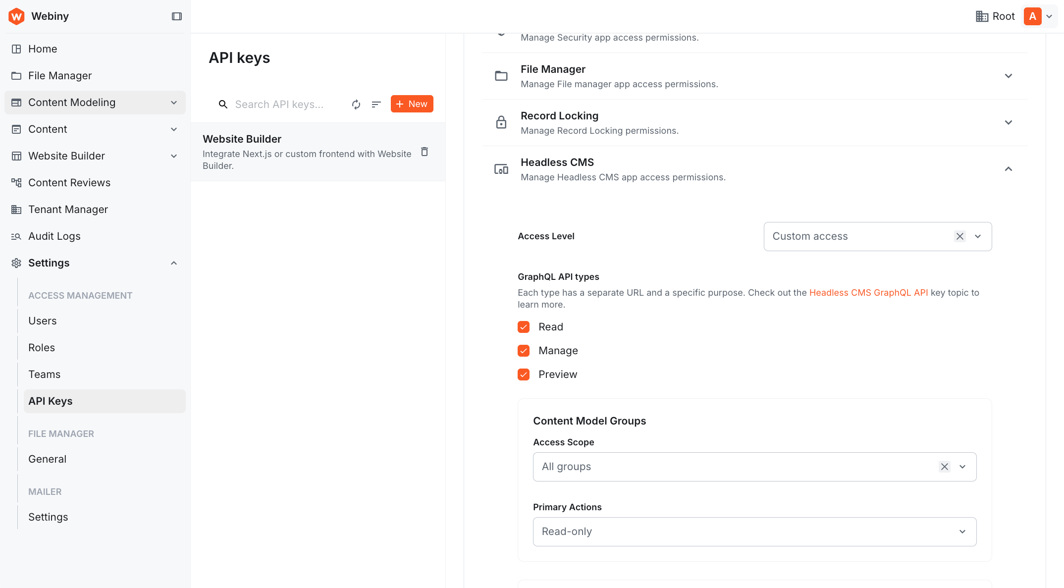 API Keys in Webiny Admin